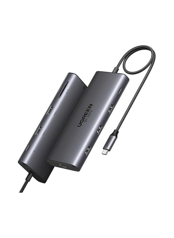 يو جرين Revodok Pro 210 USB C Docking Station, 10-in-1 USB C Dock Dual 4K@60Hz, Single 8K@30Hz, Gigabit Ethernet, 100W PD, 4 USB-C and USB-A Data Ports, SD/TF, USB C Hub Dual HDMI for Thinkpad, Surface Grey - Image 3