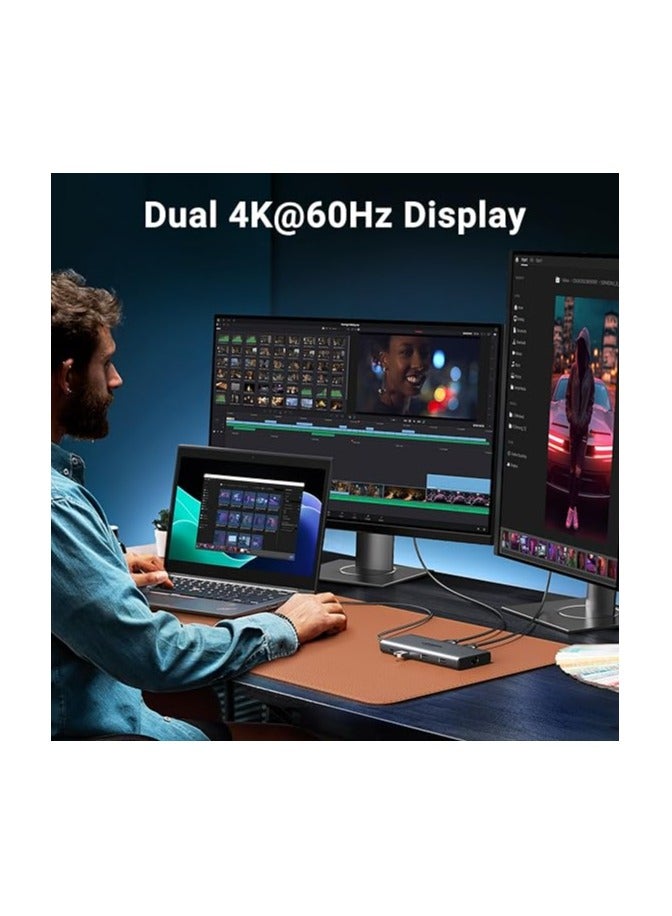 يو جرين Revodok Pro 210 USB C Docking Station, 10-in-1 USB C Dock Dual 4K@60Hz, Single 8K@30Hz, Gigabit Ethernet, 100W PD, 4 USB-C and USB-A Data Ports, SD/TF, USB C Hub Dual HDMI for Thinkpad, Surface Grey - Image 5