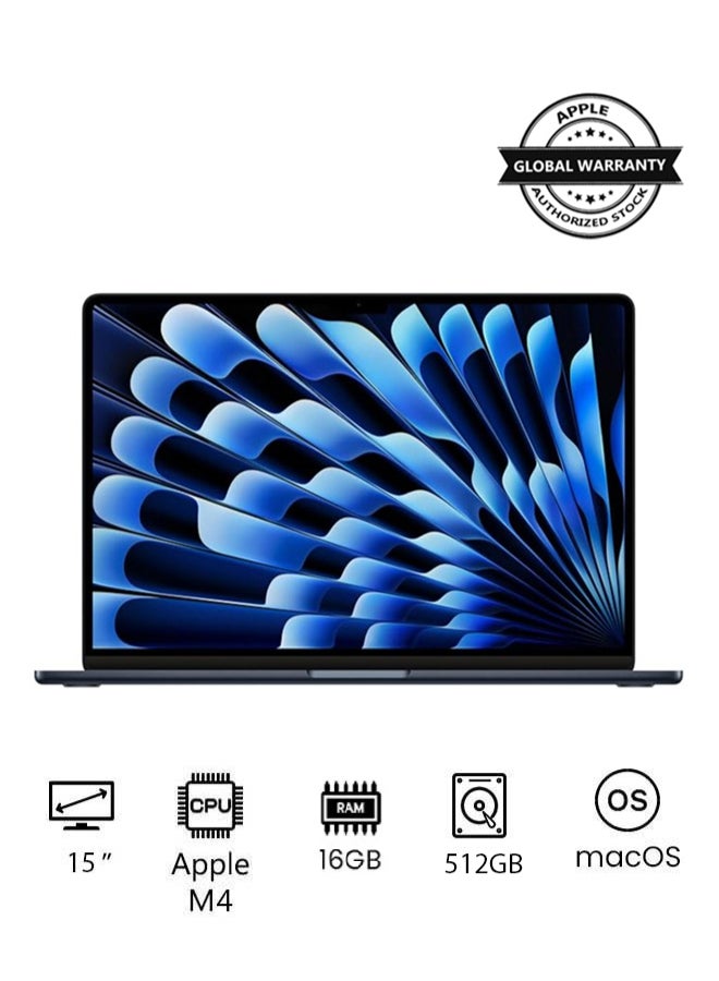 أبل - New 2025 MacBook Air MW1M3 15-Inch Display, Apple M4 Chip 10-Core CPU 10-Core GPU Processor/16GB RAM/512GB SSD/macOS English/Arabic Midnight - Image 1
