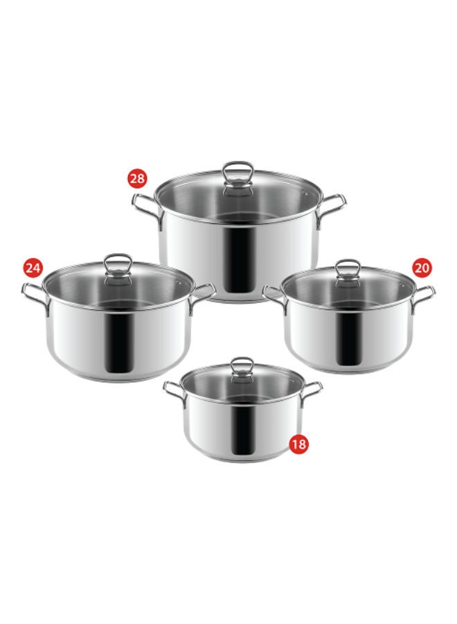 زهران Essential Stewpot Set With Glass Lid- 18-20-24-28 cm Silver 18-20-24-28 cm