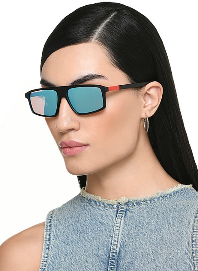John Jacobs John Jacobs | Black - Sky Blue | Full Rim Rectangular Stylish & Premium UV Protected Sunglasses | Reflectors | 100% UV Protection (UV 400) | Men & Women | Wide | JJ S70035  - Image 4