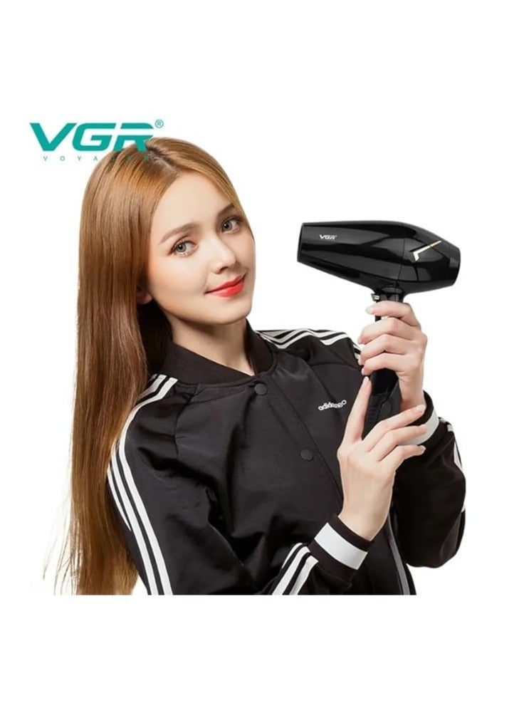 VGR V-423 Professional Salon Series Hair Dryer 1800-2200W DC Motor 3 Heat Setting Independent Cool Shot Styling Comb Nozzle Overheating Protection with Turbo Function & 2 Speed Setting black