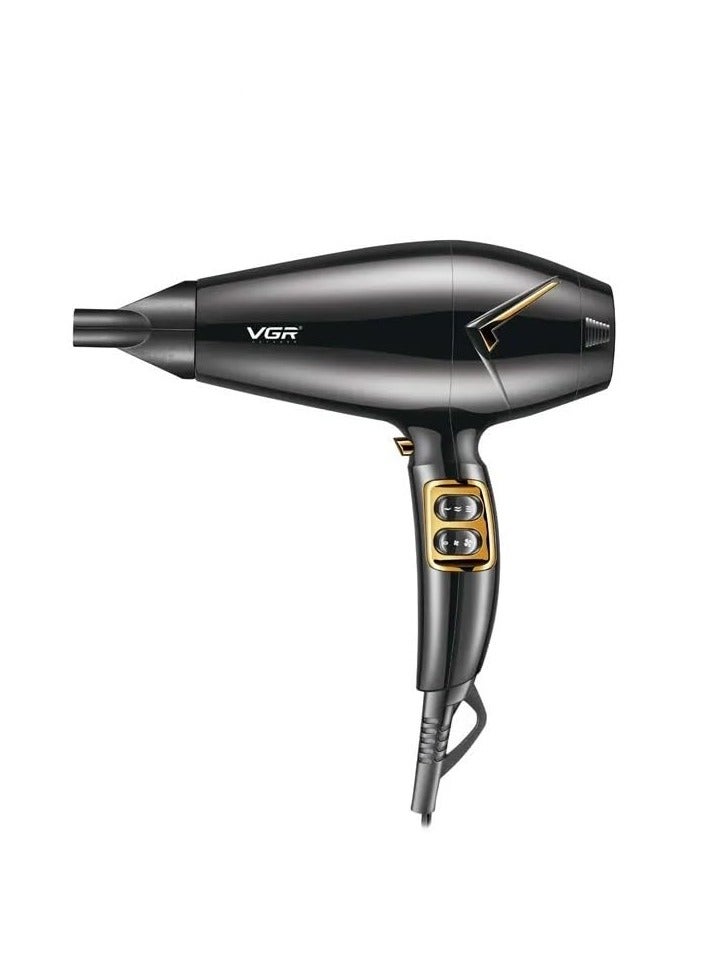 VGR V-423 Professional Salon Series Hair Dryer 1800-2200W DC Motor 3 Heat Setting Independent Cool Shot Styling Comb Nozzle Overheating Protection with Turbo Function & 2 Speed Setting black