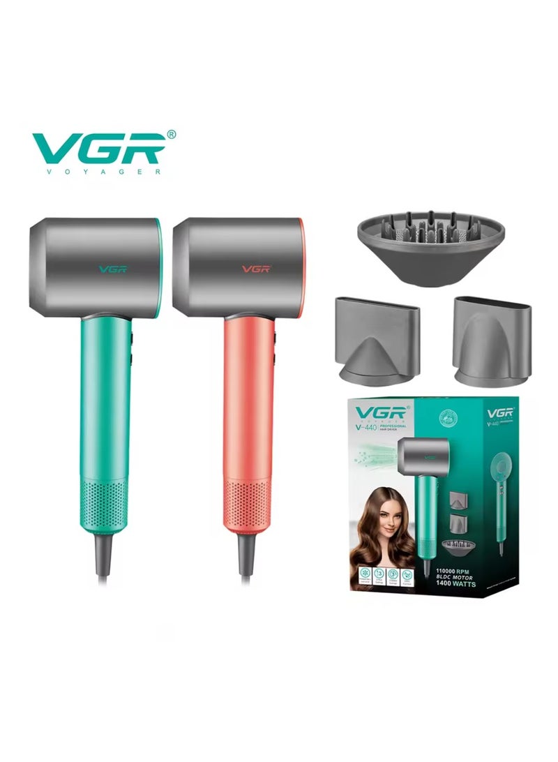 VGR - VGR Hair Dryer Professional Air Blower Hot and Cold Adjustment Hair Dryer Machine BLDC 110000 RPM Hair Dryers Barber Salon V-440 Multicolor - Image 1