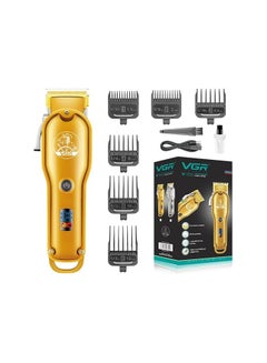 VGR V-650 Professional Hair Clipper with LED Display, Stainless Steel Blades, USB Charging cable, 6 Guide Comb, 2000 mAh Li-ion Battery (Gold) gold