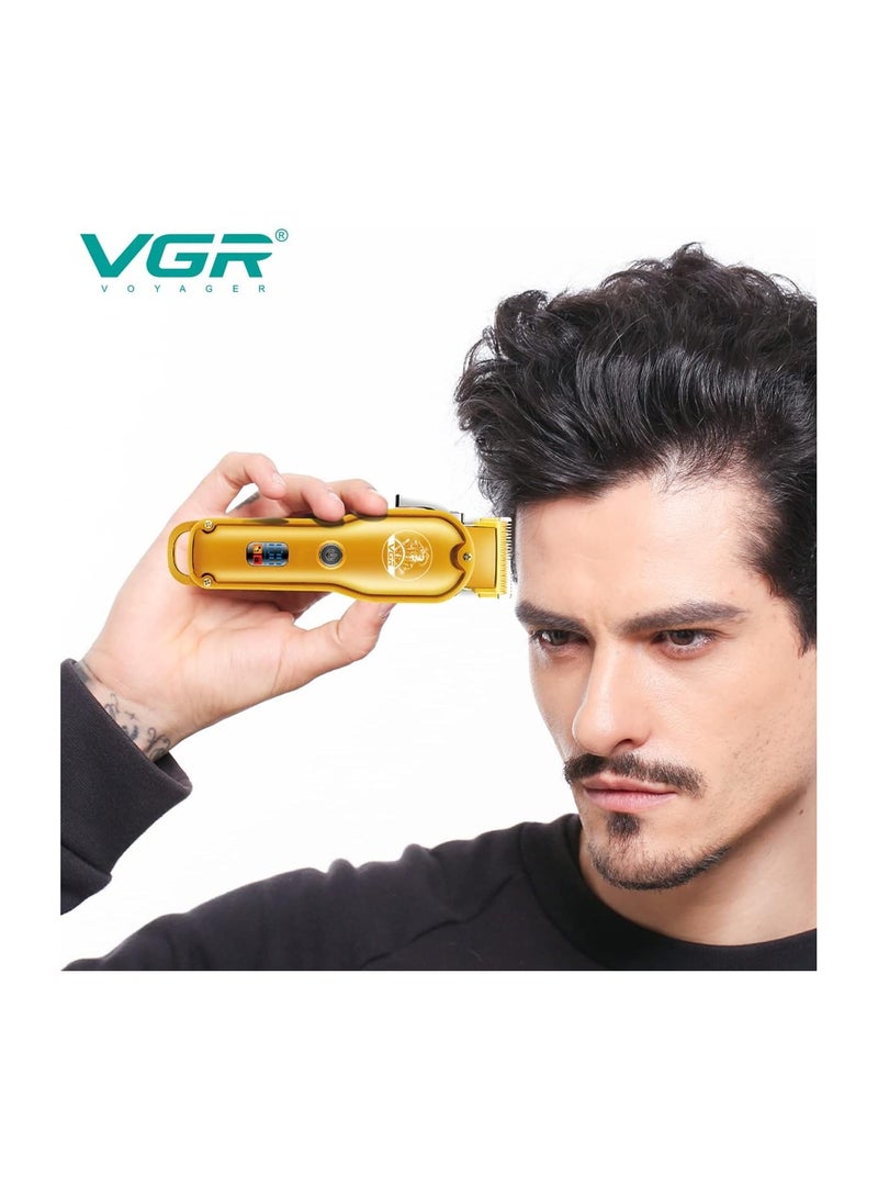VGR - VGR V-650 Professional Hair Clipper with LED Display, Stainless Steel Blades, USB Charging cable, 6 Guide Comb, 2000 mAh Li-ion Battery (Gold) gold - Image 1
