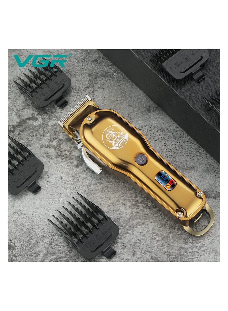 VGR - VGR V-650 Professional Hair Clipper with LED Display, Stainless Steel Blades, USB Charging cable, 6 Guide Comb, 2000 mAh Li-ion Battery (Gold) gold - Image 1