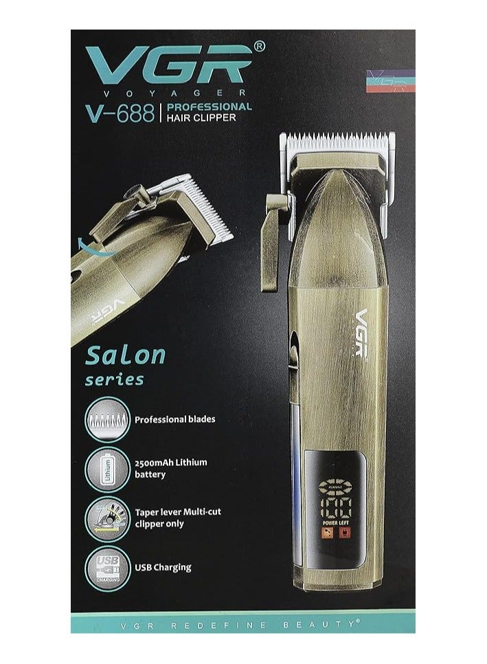 VGR - VGR V-688 Professional Hair Clipper with LED Display, Stainless Steel Blades, USB Charging cable, 4 Guide Comb, Taper Lever Adjustments 2000 mAh Li-ion Battery gold - Image 1