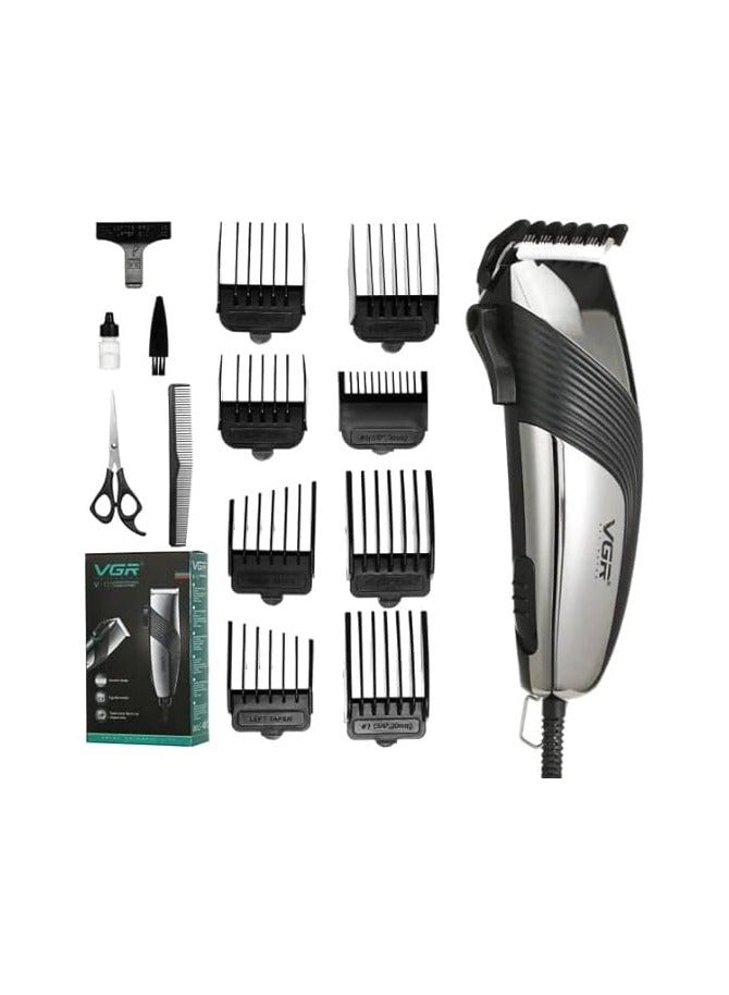 في جي آر - VGR V-121 Professional Hair Clipper with Self Sharpening Blades, 8 Guide Combs, Scissors, Comb, Taper Lever Adjustments for close cut trimming for men, Corded (Black) Multicolor - Image 1