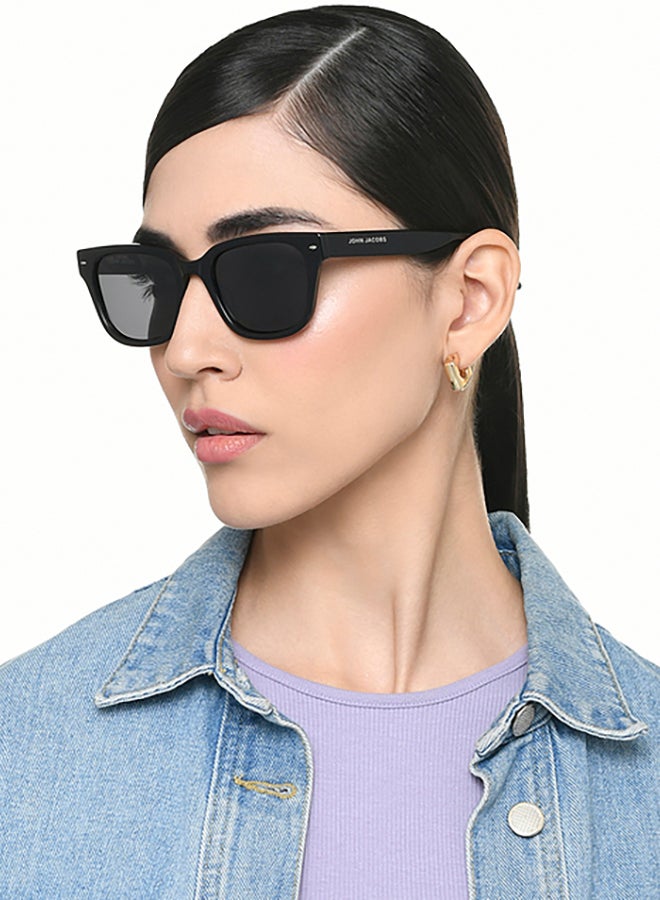 John Jacobs John Jacobs | Black - Grey | Full Rim Square Stylish & Premium UV Protected Sunglasses | Acetate Lines | Polarized and 100% UV Protected | Men & Women | Medium | JJ S17345  - Image 4