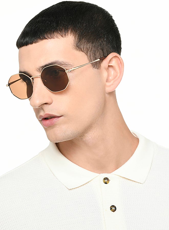 John Jacobs John Jacobs ALI FAZAL Gold - Brown | Full Rim Hexagonal Stylish & Premium Sunglasses | Polarized and 100% UV Protected | Men & Women | Medium | JJ S70017  - Image 3