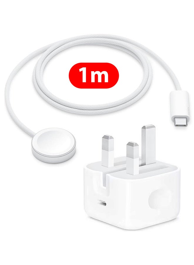MARGOUN Magnetic Charging Cable for Apple Watch 1m with Adapter, USB-C Fast Wireless Charger, Compatible with iWatch Series 1-10, Ultra 2, SE White-3  - Image 1