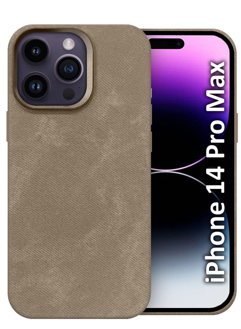 MARGOUN iPhone 14 Pro Max Alcantara Case Cover Premium Quality Luxurious Soft Touch Protection with Metal Camera Frame - Desert Titanium Desert Titanium-1  - Image 1