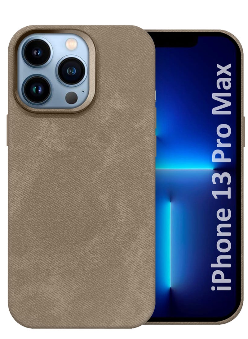 MARGOUN iPhone 13 Pro Max Alcantara Case Cover Premium Quality Luxurious Soft Touch Protection with Metal Camera Frame - Desert Titanium Desert Titanium-1 - Image 1