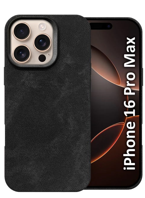 iPhone 16 Pro Max Alcantara Case Cover Premium Quality Luxurious Soft Touch Protection with Metal Camera Frame - Black Black-1