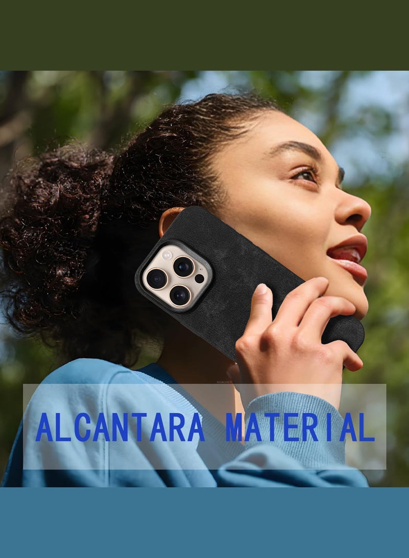 iPhone 16 Pro Max Alcantara Case Cover Premium Quality Luxurious Soft Touch Protection with Metal Camera Frame - Black Black-1