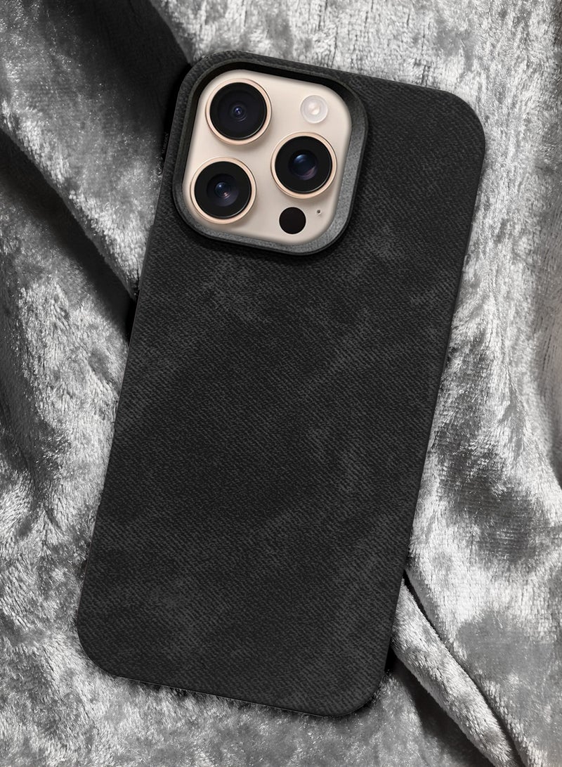 iPhone 16 Pro Max Alcantara Case Cover Premium Quality Luxurious Soft Touch Protection with Metal Camera Frame - Black Black-1