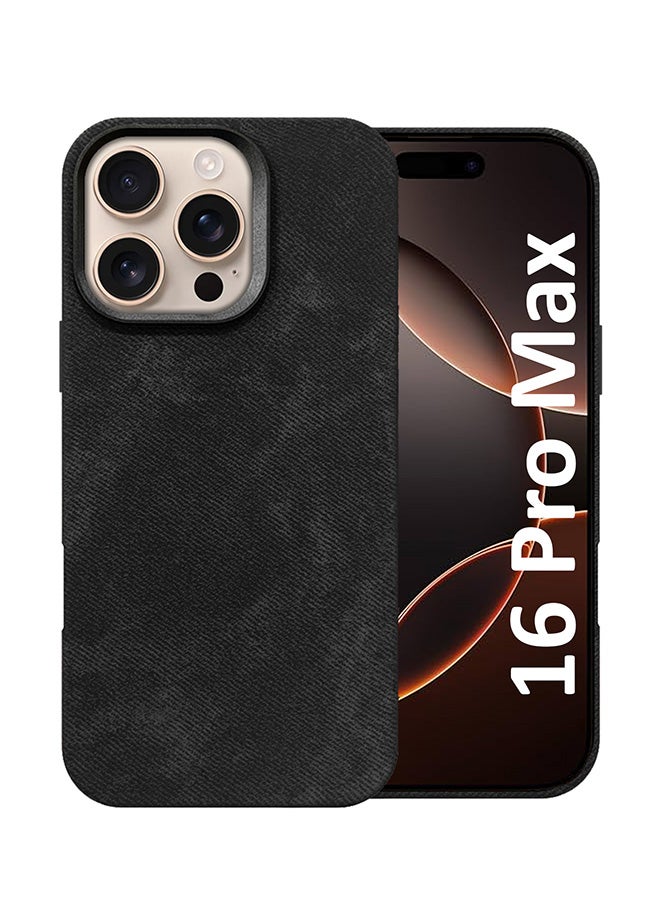 MARGOUN Alcantara Case Cover For Apple iPhone 16 Pro Max Premium Quality Luxurious Soft Touch Protection With Metal Camera Frame Black-1  - Image 1