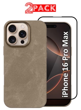 2Packs iPhone 16 Pro Max Alcantara Case Cover Premium Quality Luxurious Soft Touch Protection with Metal Camera Frame with a 3D Screen Protector - Desert Titanium Desert Titanium-2 - pnsku/N70159811V/45/_/1741327360/08399897-f4ba-49fc-8dbf-9e8c50520444