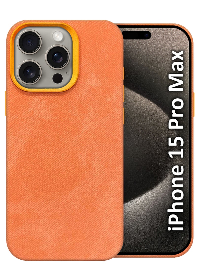 MARGOUN iPhone 15 Pro Max Alcantara Case Cover Premium Quality Luxurious Soft Touch Protection with Metal Camera Frame - Orange Orange-1  - Image 1
