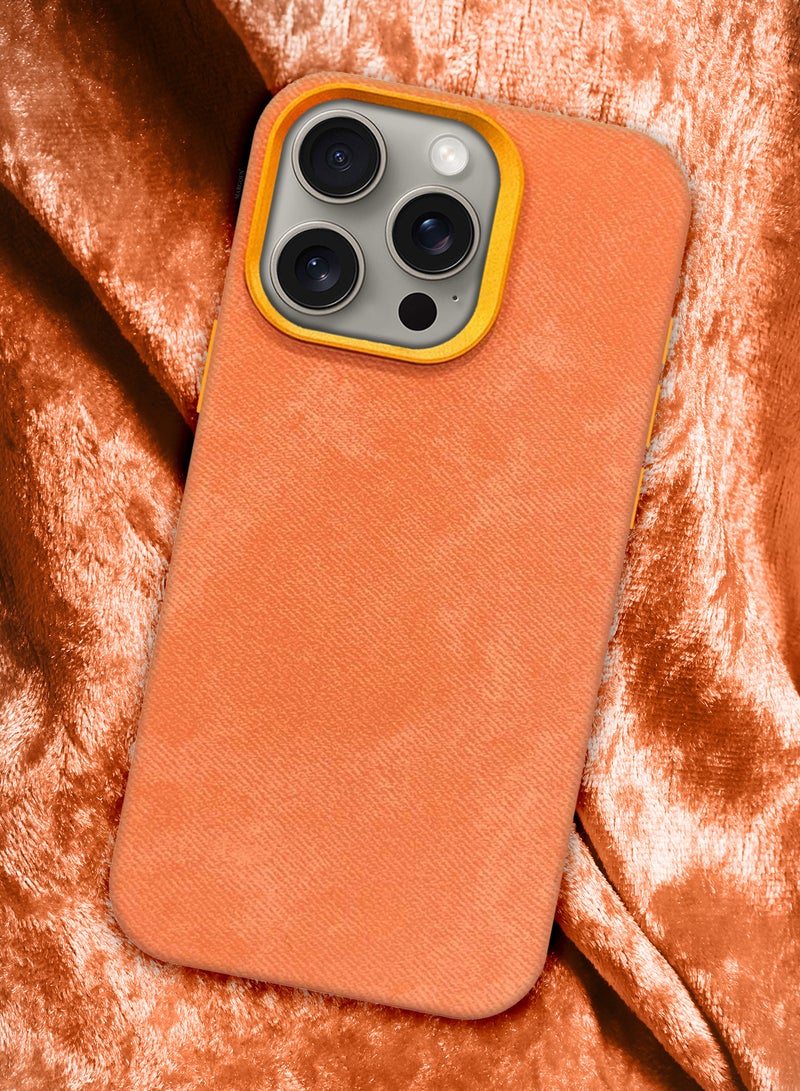 MARGOUN iPhone 15 Pro Max Alcantara Case Cover Premium Quality Luxurious Soft Touch Protection with Metal Camera Frame - Orange Orange-1  - Image 2