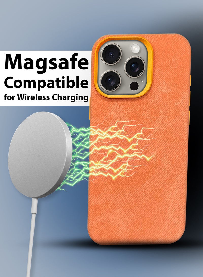 MARGOUN iPhone 15 Pro Max Alcantara Case Cover Premium Quality Luxurious Soft Touch Protection with Metal Camera Frame - Orange Orange-1  - Image 4