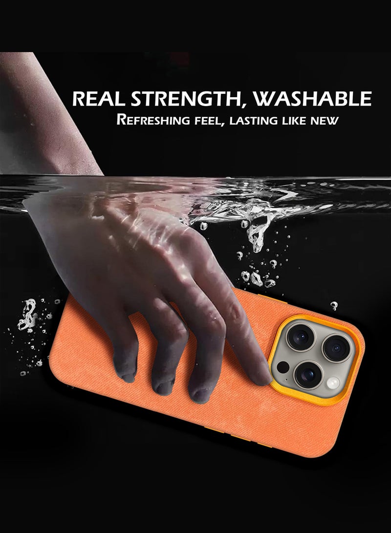 MARGOUN iPhone 15 Pro Max Alcantara Case Cover Premium Quality Luxurious Soft Touch Protection with Metal Camera Frame - Orange Orange-1  - Image 3
