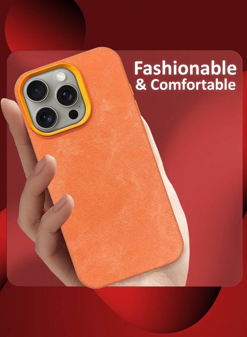 MARGOUN iPhone 15 Pro Max Alcantara Case Cover Premium Quality Luxurious Soft Touch Protection with Metal Camera Frame - Orange Orange-1  - Image 5