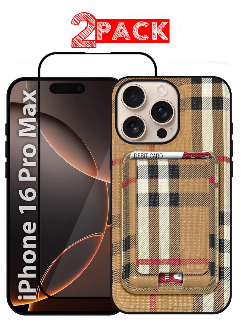 MARGOUN iPhone 16 Pro Max Case 2 Pack, Soft Flexible PU Leather, Durable Anti-Scratch Case with Detachable Classic Card Wallet Holder,1 case 1 Screen Protector Brown-2  - Image 1