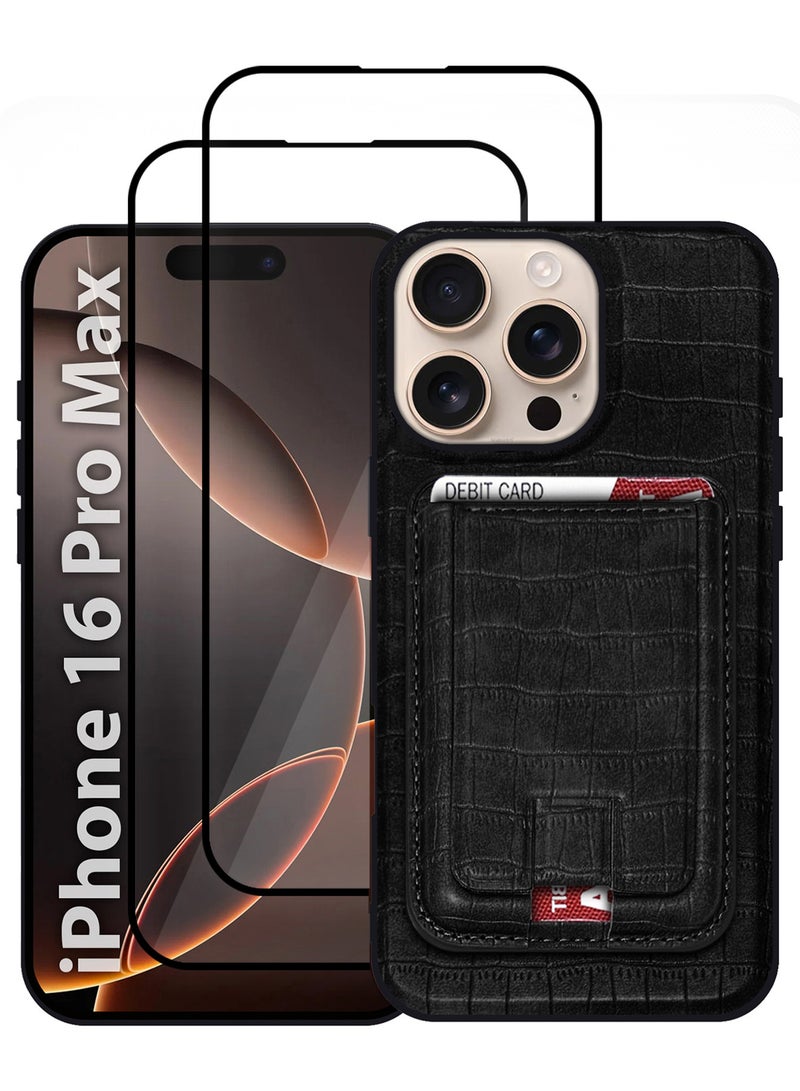 MARGOUN iPhone 16 Pro Max Case 3 Pack, Soft Flexible PU Leather, Durable Anti-Scratch Case with Detachable Classic Card Wallet Holder,1 case 2 Screen Protectors Black-3  - Image 2