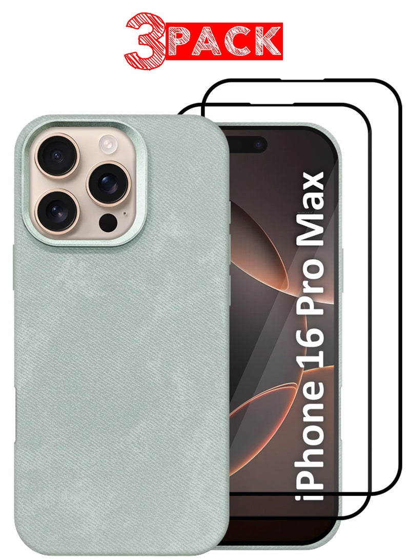 MARGOUN 3Packs iPhone 16 Pro Max Alcantara Case Cover Premium Quality Luxurious Soft Touch Protection with Metal Camera Frame with Two 3D Screen Protectors - Natural Titanium Natural Titanium-3 - Image 1