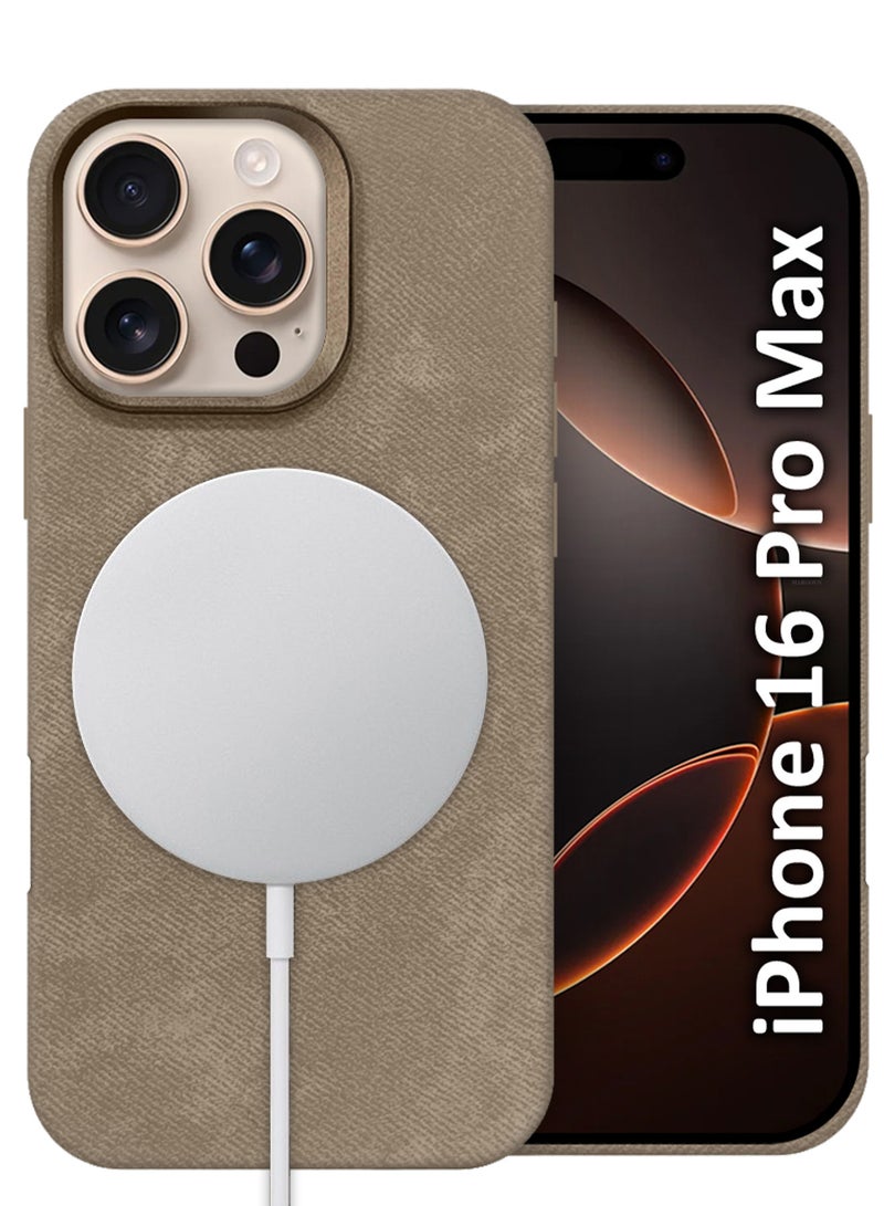 iPhone 16 Pro Max Alcantara Case Cover Premium Quality Luxurious Soft Touch Protection with Metal Camera Frame - Desert Titanium Desert Titanium-1