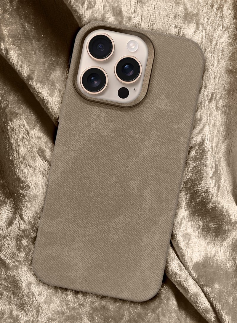 iPhone 16 Pro Max Alcantara Case Cover Premium Quality Luxurious Soft Touch Protection with Metal Camera Frame - Desert Titanium Desert Titanium-1