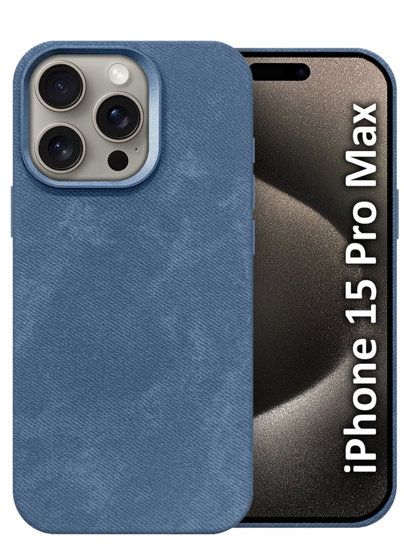 MARGOUN iPhone 15 Pro Max Alcantara Case Cover Premium Quality Luxurious Soft Touch Protection with Metal Camera Frame - Sierra Blue Sierra Blue-1 - Image 1