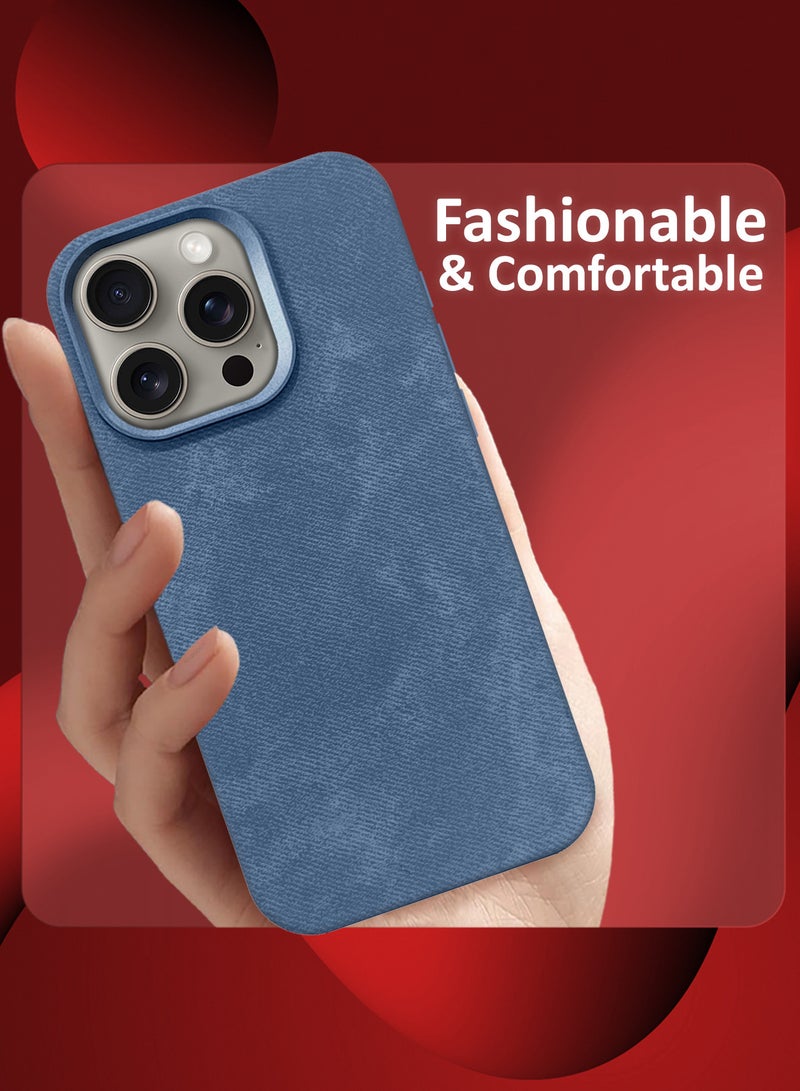 MARGOUN iPhone 15 Pro Max Alcantara Case Cover Premium Quality Luxurious Soft Touch Protection with Metal Camera Frame - Sierra Blue Sierra Blue-1 - Image 5