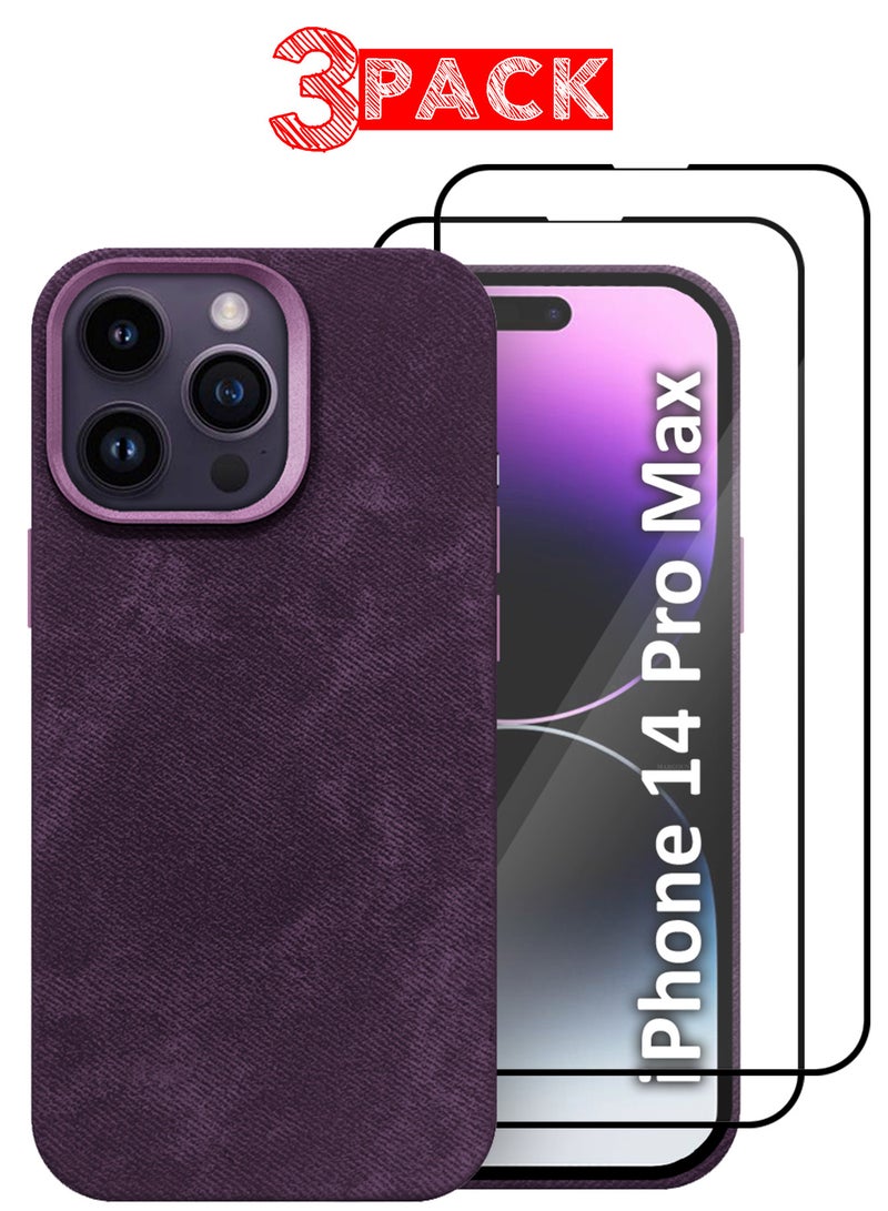 MARGOUN 3Packs iPhone 14 Pro Max Alcantara Case Cover Premium Quality Luxurious Soft Touch Protection with Metal Camera Frame with Two 3D Screen Protectors - Dark Purple Dark Purple-3  - Image 1