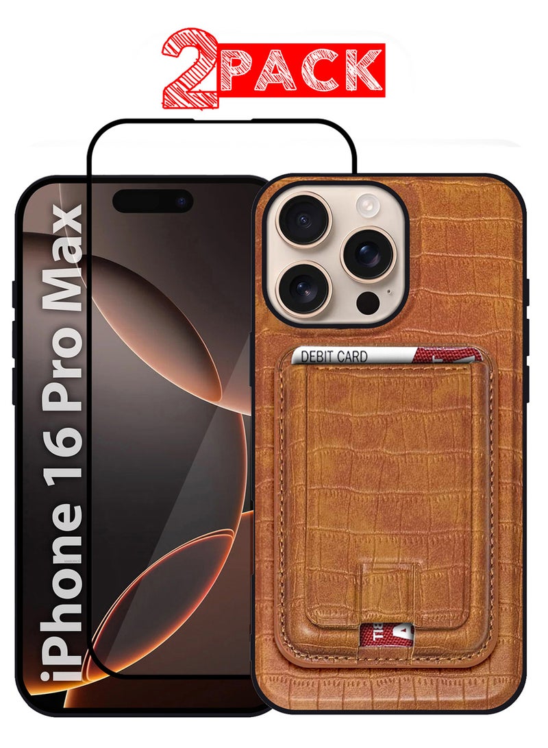 MARGOUN iPhone 16 Pro Max Case 2 Pack, Soft Flexible PU Leather, Durable Anti-Scratch Case with Detachable Classic Card Wallet Holder,1 case 1 Screen Protector walnut-2  - Image 1