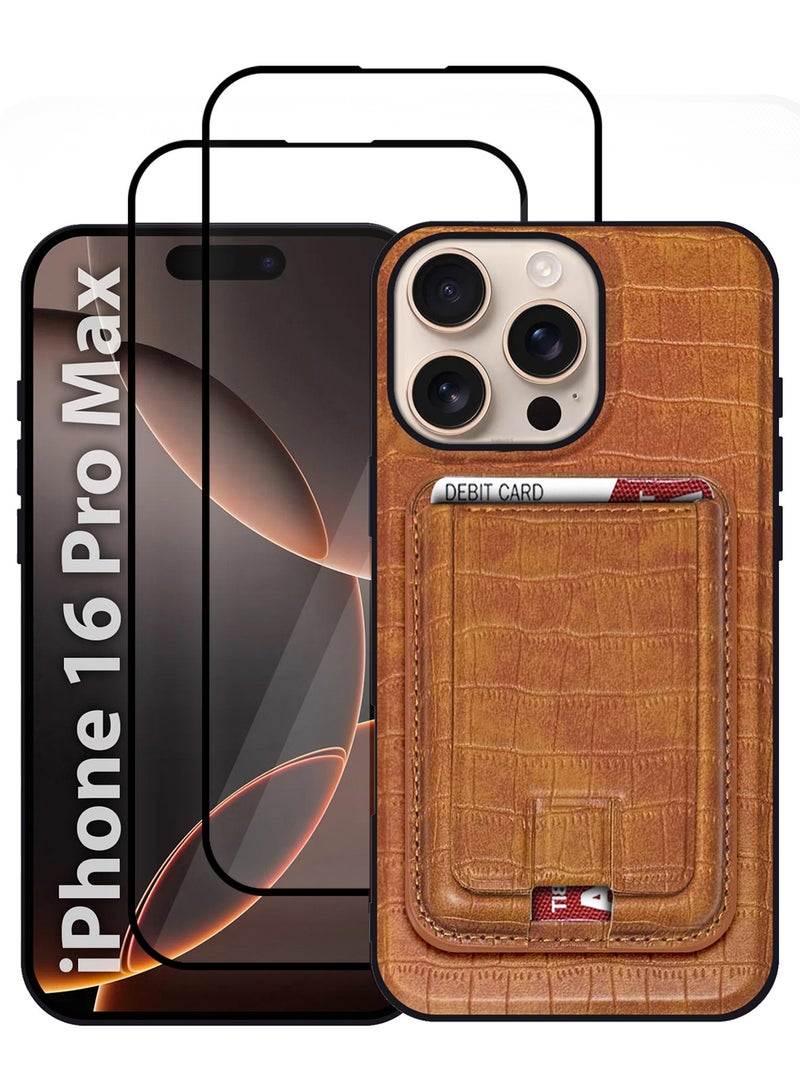 MARGOUN iPhone 16 Pro Max Case 3 Pack, Soft Flexible PU Leather, Durable Anti-Scratch Case with Detachable Classic Card Wallet Holder,1 case 2 Screen Protectors walnut-3  - Image 2