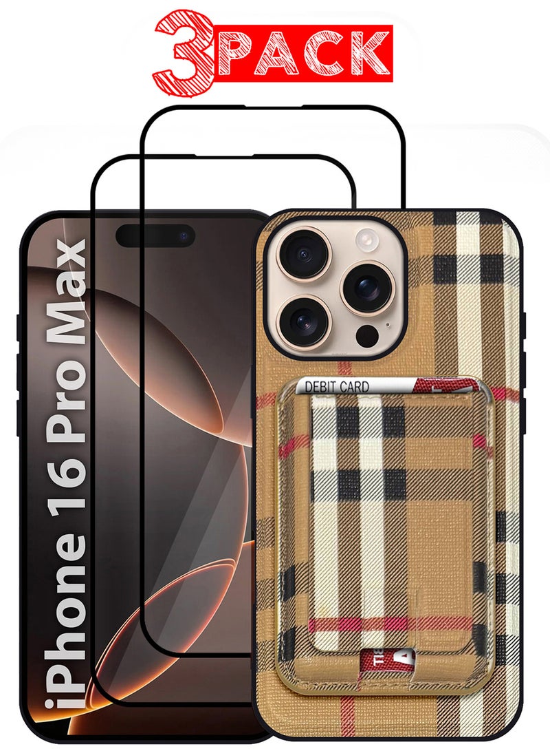 MARGOUN iPhone 16 Pro Max Case 3 Pack, Soft Flexible PU Leather, Durable Anti-Scratch Case with Detachable Classic Card Wallet Holder,1 case 2 Screen Protectors Brown-3  - Image 1