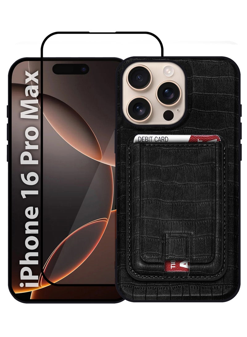 MARGOUN iPhone 16 Pro Max Case 2 Pack, Soft Flexible PU Leather, Durable Anti-Scratch Case with Detachable Classic Card Wallet Holder,1 case 1 Screen Protector Black-2  - Image 2