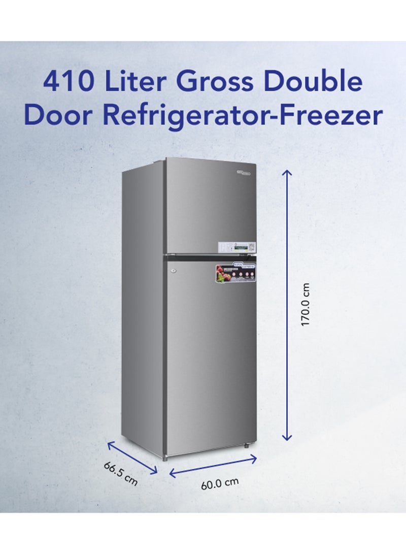 سوبر جنرال - 410L Gross &333L Net Capacity Top Mount Double Door Refrigerator with Dual Inverter Compressor, Total No Frost and LED Lighting- SGR415I Inox - Image 1