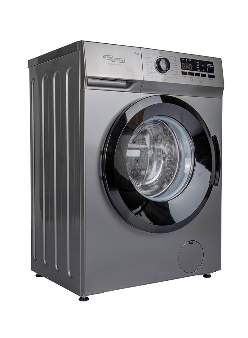 SUPER GENERAL - 8 Kg Front Load Washing Machine ,1400 RPM,15 Programs with Quick Wash and BLDC Inverter Motor, Built in Heater, LED Display SGW8250NLEDS Silver - Image 1