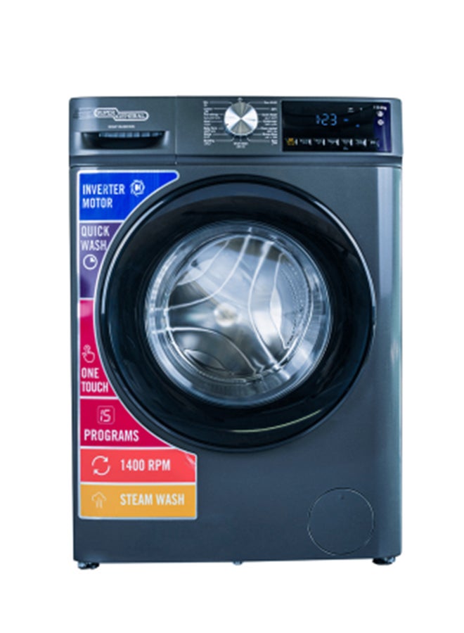 SUPER GENERAL 10 Kg Front Load Washing Machine, 1400 Rpm With Inverter Motor, Electronic Control 15 Programs With Quick And One Touch Wash, Built In Heater , Led Display SGW10450HDS Dark Silver - Image 1