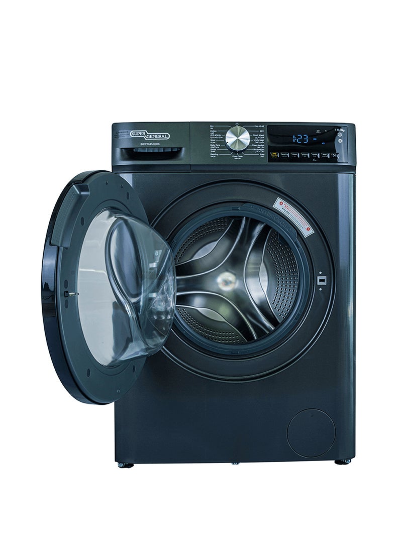 SUPER GENERAL 10 Kg Front Load Washing Machine, 1400 Rpm With Inverter Motor, Electronic Control 15 Programs With Quick And One Touch Wash, Built In Heater , Led Display SGW10450HDS Dark Silver - Image 2