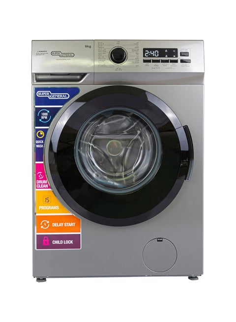 6kg Front Load Washing Machine,1000RPM,15 Programs,Child lock With Drum Clean Function SGW6250NLEDS Silver