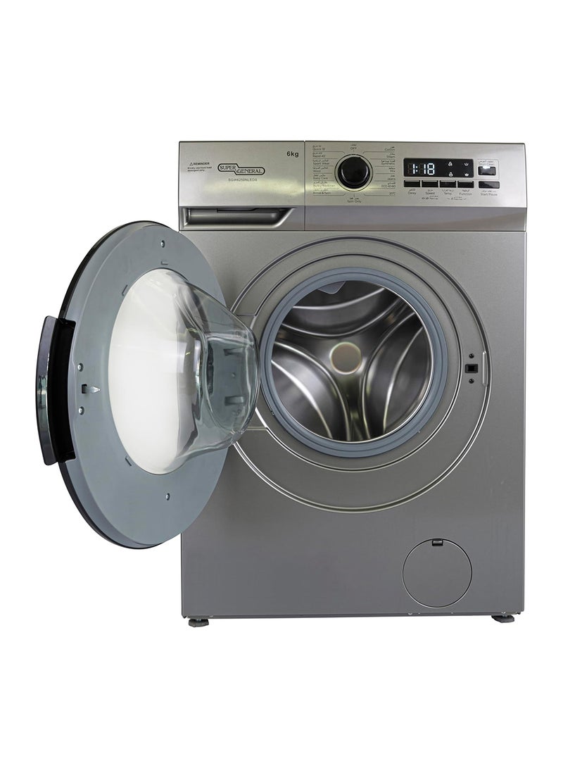 SUPER GENERAL - 6kg Front Load Washing Machine,1000RPM,15 Programs,Child lock With Drum Clean Function SGW6250NLEDS Silver - Image 1
