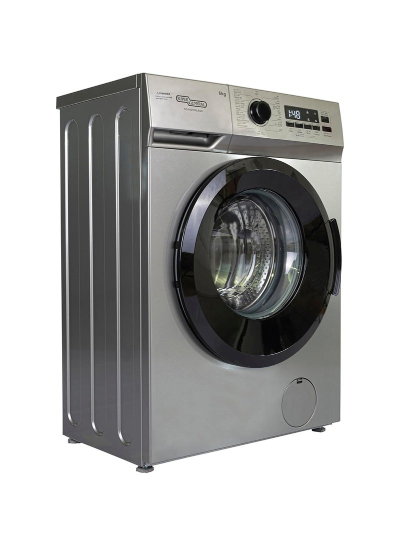 SUPER GENERAL - 6kg Front Load Washing Machine,1000RPM,15 Programs,Child lock With Drum Clean Function SGW6250NLEDS Silver - Image 1