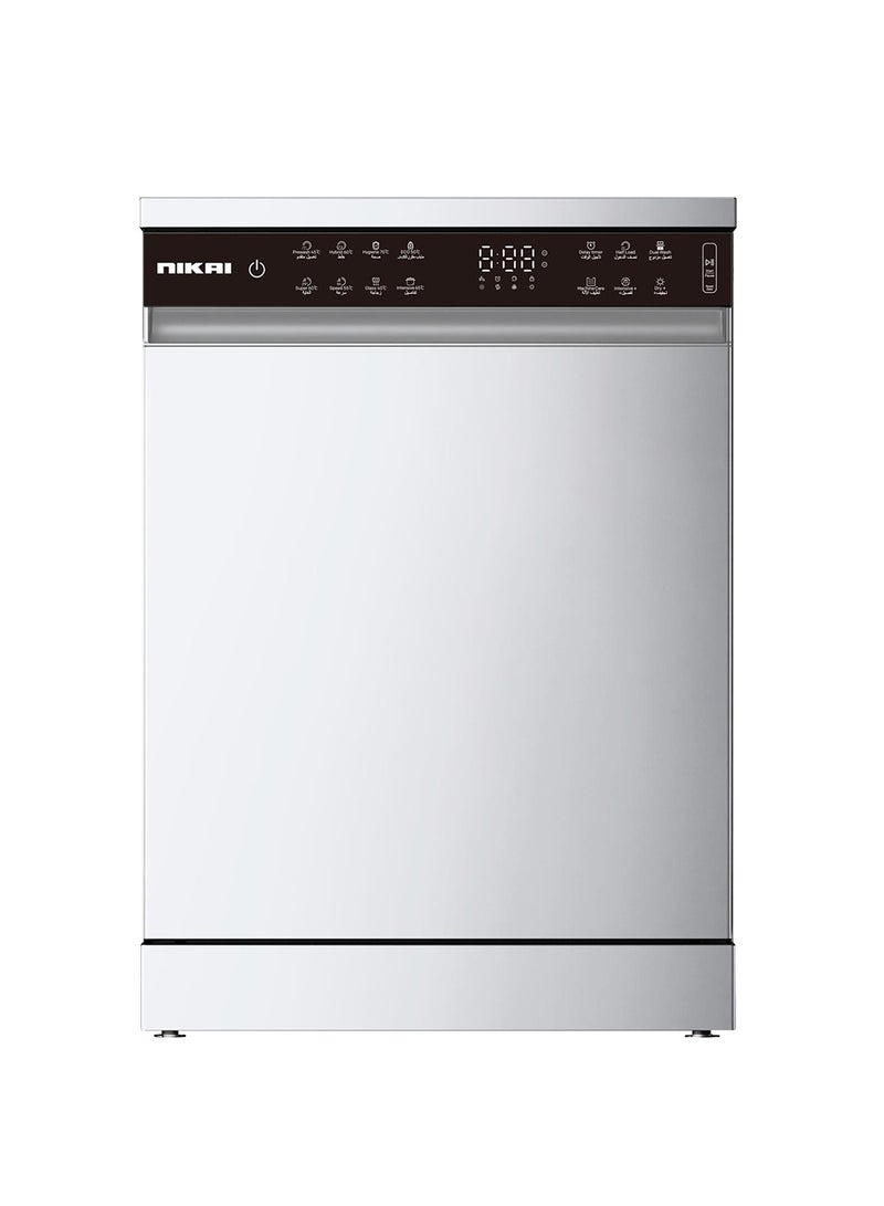 NIKAI - Freestanding Dishwasher - 15 Place Settings, 8 Wash Programs, Ultra-Quiet (42 dB), Energy Efficient, Advanced 3 Layer Spray Arms, Extra Dry System, Dual Wash, Adjustable Rack NDW158SS Silver - Image 1