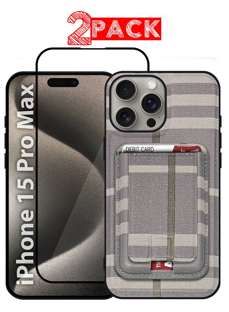 MARGOUN iPhone 15 Pro Max Case 2 Pack, Soft Flexible PU Leather, Durable Anti-Scratch Case with Detachable Classic Card Wallet Holder,1 case 1 Screen Protector Greyish-2  - Image 1