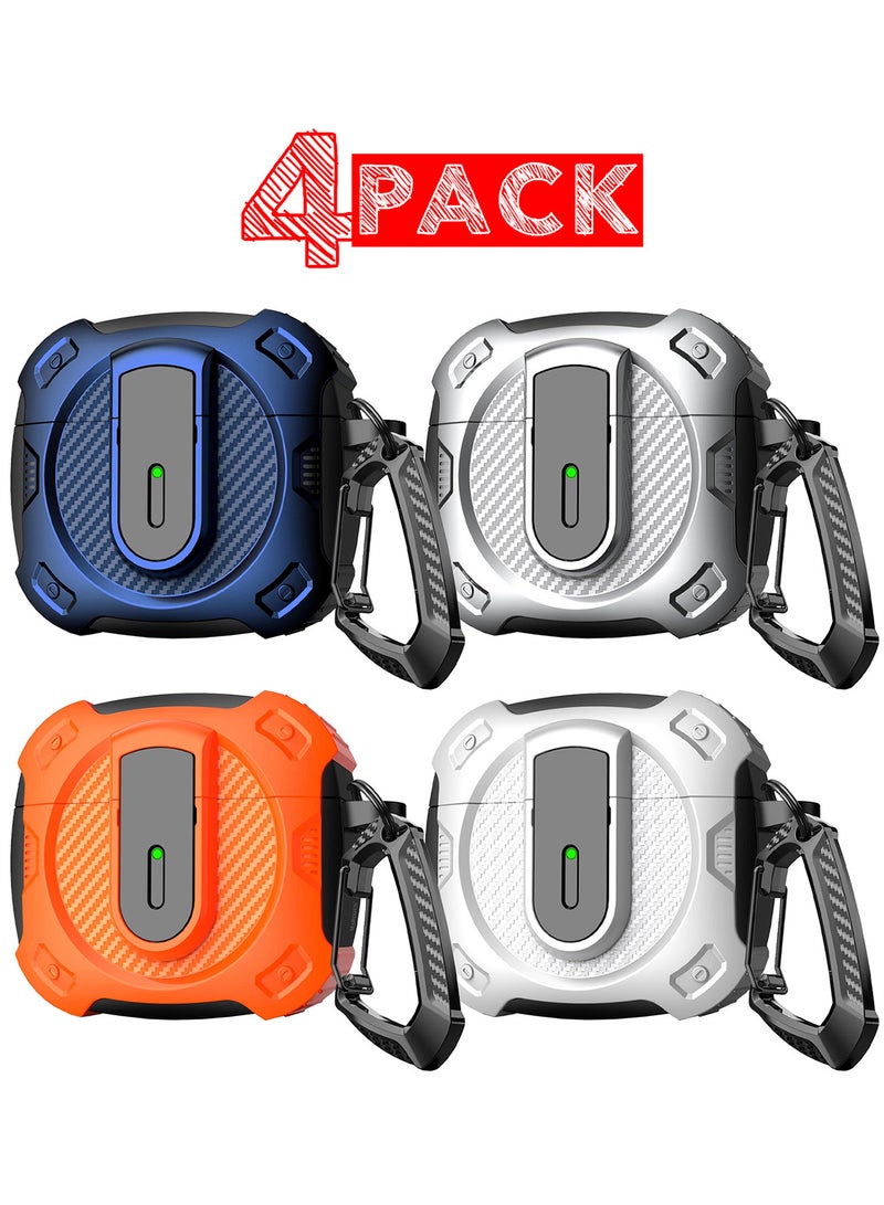 مارجون 4Packs Case Hard Shell for Airpods 4 Protective Armor LED Visible Wireless Charging Case Cover with Lock - Blue Silver Orange White Multicolour-2 - Image 1